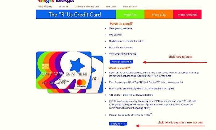 Toys R Us Credit Card steps